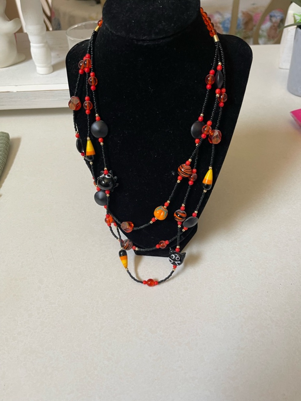 Handcrafted Red and Black Beaded Multi-Strand Necklace - Women Jewelry - Picture 3 of 7